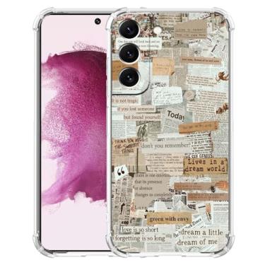 Imagem de Nsyosio Capa de jornal retrô para Samsung Galaxy S22, estampa de colagem de papéis antigos, capa amortecedora de TPU macio, ajuste fino, absorvente de choque