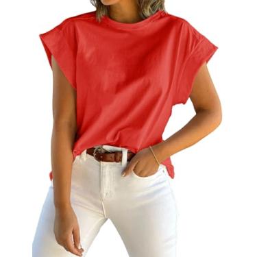 Imagem de Tankaneo Camiseta feminina de verão, manga cavada, gola redonda, lisa, casual, folgada, básica, Vermelho, G