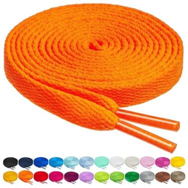 Imagem de Cadarços de bétula em 27 cores, cadarços de sapato de 1,4 cm em 4 comprimentos diferentes, Neon Orange, 45.5"(115cm) L