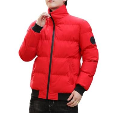 Imagem de Ruixinxue Casaco acolchoado masculino com gola alta, quente, leve, acolchoado, casual, moderno, jaqueta universitária, Vermelho, 3G