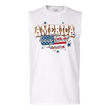 Imagem de Camiseta masculina America My Home Sweet Home Muscle 4th of July Stars and Stripes Pride American Dream Patriotic USA Flag, Branco, G