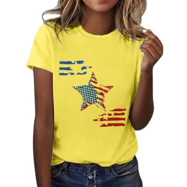 Imagem de Duobla Camiseta feminina moderna verão bandeira dos EUA 4th of July Memorial Day camiseta casual manga curta camiseta American Proud, A-2-amarelo, XXG