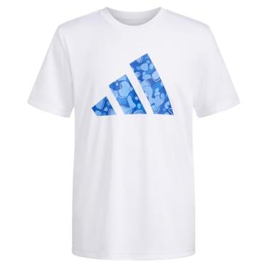 Imagem de adidas Camiseta atlética de absorção de umidade para meninos com logotipo Bos Ghost manga curta, Camuflagem azul e branca, P