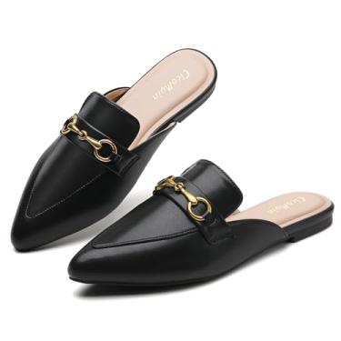 Imagem de CicoMuin Mules de fivela para mulheres, bico fino, frente única, sem cadarço, sem cadarço, sapato mocassim, Preto PU, 8