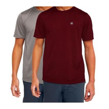 Imagem de Champion Camiseta masculina grande e alta - pacote com 2 camisetas de secagem rápida de desempenho ativo, Concreto/marrom, GG Alto