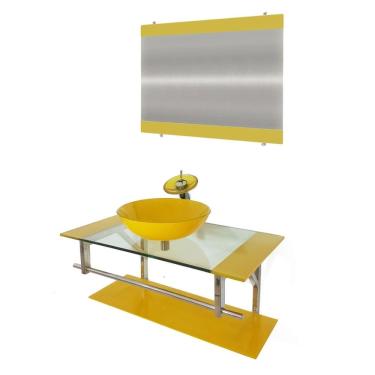 Imagem de Gabinete de Vidro 80cm Inox com Cuba Redonda Amarelo