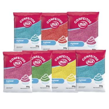 Imagem de 07 Açúcar Colorido Para Algodão Doce Bolo Cupcake Confeitaria Kit Pacotes