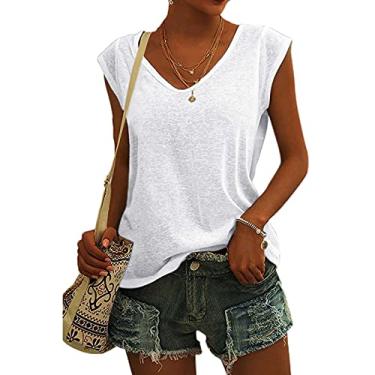 Imagem de Camisetas femininas de verão 2024 com manga cavada, casual, folgada, básicas, sem mangas, para mulheres, Ofertas relâmpago branco, M