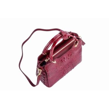 Imagem de Bolsa feminina autêntica de couro jacaré genuíno exótico pele de crocodilo bolsa de ombro única feminina bolsa cruzada, Borgonha, 27cm(Width) x 20cm(Height) x 12cm(Deep)