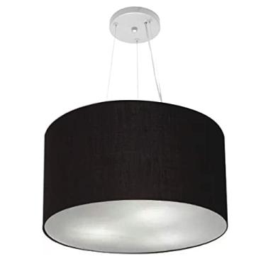 Imagem de Lustre Pendente Cilíndrico Cúpula Tecido 45x30 cm, Vivare Iluminação, Pendente4187 PR, Preto, Médio