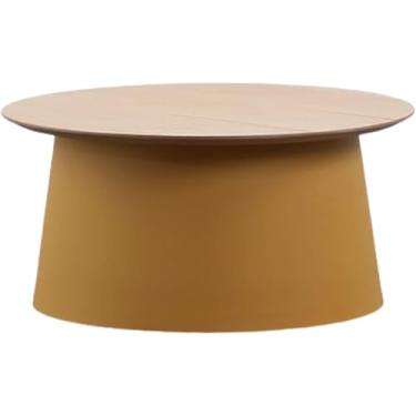 Imagem de Mesas finais nórdicas de plástico pp emenda madeira mesa redonda lateral sofá mesa de centro para sala de estar interior e exterior, amarelo l