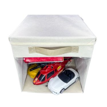 Imagem de Caixa Organizadora de Brinquedos Com Tampa Closet Armário Com Visor Transparente e Alça