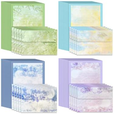 Imagem de Conjunto de papel de papelaria e envelopes forrados, 40 peças de papel de papelaria para escrever cartas e 20 envelopes correspondentes, adesivos, 4 estilos exclusivos (24 x 17 cm)