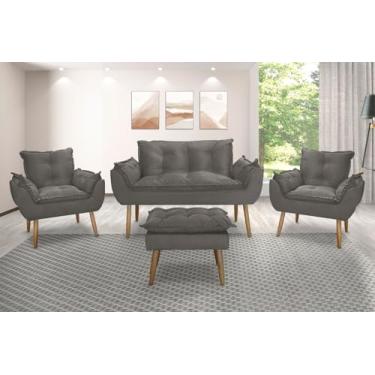 Imagem de Kit Namoradeira Sofá Emily + 2 Poltronas Cadeira Emily + 1 puff (cinza)