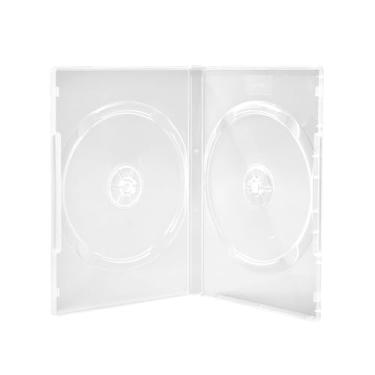 Imagem de Maxtek Estojo de DVD de capacidade dupla padrão transparente de 14 mm com capa transparente externa, pacote com 25 peças