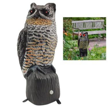 Imagem de Coruja Solar Repelente Barulho Realista Acende Olhos Afasta Animais Pa
