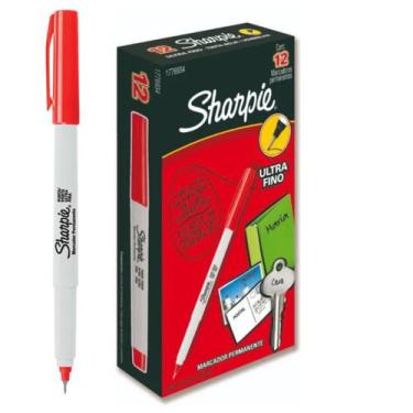 Imagem de Kit Sharpie 12 Canetas Marcador Permanente Ponta ULTRA Fina, Vermelho