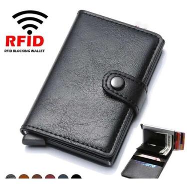 Imagem de Carteira Slim Porta Cartões De Couro Antifurto Fibra De Carbono Mascul