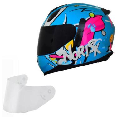 Imagem de Capacete Feminino Norisk Razor Mad Azul Fechado Viseira Fume, Azul Bri