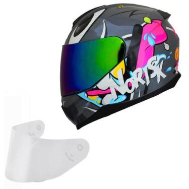 Imagem de Capacete Feminino Norisk Razor Mad Cinza Viseira Camaleão, Cinza Brilh