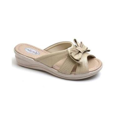 Imagem de Tamanco Feminino Ortopédica Conforto Leve Couro Pizaflex, Marfim, 38