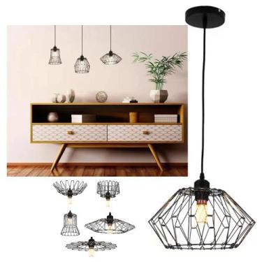 Imagem de Lustre Pendente Luminaria Teto Ajustavel Decoraçao Rustica Metal Arama
