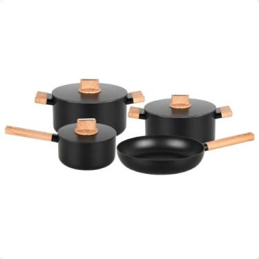 Imagem de Jogo de Panelas Concept Wood 4 Peças em Alumínio Forjado Cor Preto MTA
