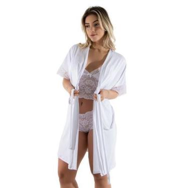 Imagem de Kit Robe e Lingerie Rendada Branca - DILUXO, Branco, GG, Feminino