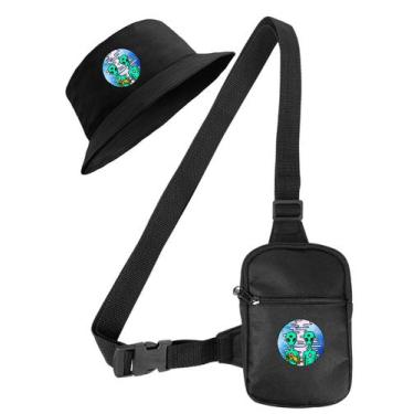 Imagem de Kit Chapeu Bucket Preto + Shoulder Bag Mini Bolsa Lateral Masculina Es