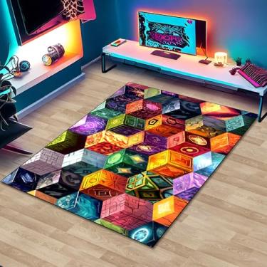 Imagem de Tapete de jogo de blocos para meninos adolescentes com elementos mágicos de jogo, tapetes de jogo de bloco de cubos para quarto de menino, banheiro, sala de estar, sala de jogos, tapetes