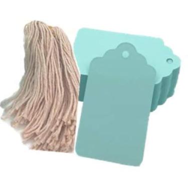 Imagem de Etiquetas de embrulho de presente, etiquetas coloridas, etiquetas de papel, etiquetas de presente, etiquetas de pendurar, com cordão, 100 peças
