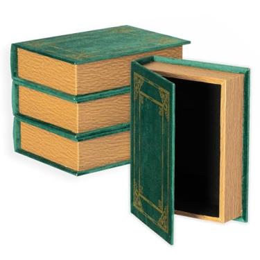 Imagem de Conjunto de 4 caixas de armazenamento decorativas vintage em forma de livro, verde