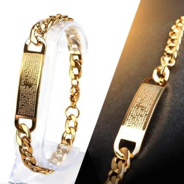 Imagem de Pulseira Masculino pingente pai nosso aço inox dourado - Orizom