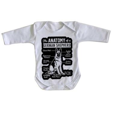 Imagem de body nenê criança roupa bebê manga longa Anatomia Pastor Alemão - Empó