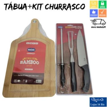 Imagem de Kit Churrasco com Garfo Faca e Amolador de Facas Mor + Tábua de Carne 