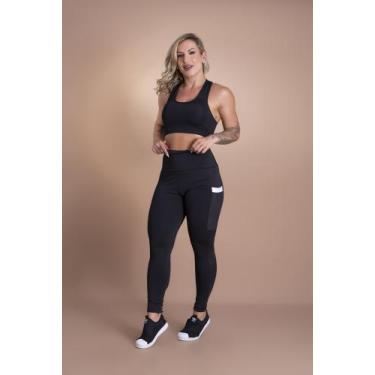Imagem de Conjunto Fitness Feminino Calça Legging Cintura Alta Com Bolso Lateral