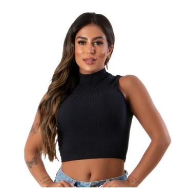 Imagem de Cropped Gola Alta Canelado Feminina Blogueirinha - JAVA MODAS, Verde m