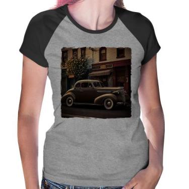 Imagem de Baby Look Raglan Carro antigo na cidade - Foca na Moda, Cinza, Preto, 