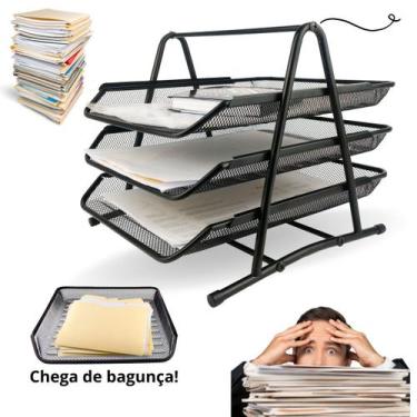 Imagem de Bandeja Organizadora Tripla de Papel Documentos A4 para Mesa de Escrit