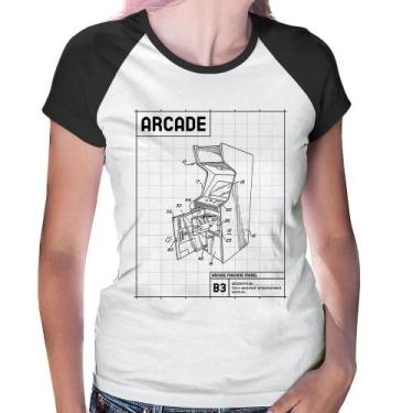 Imagem de Baby Look Raglan Arcade Fliperama Projeto - Foca na Moda, Branco, Pret
