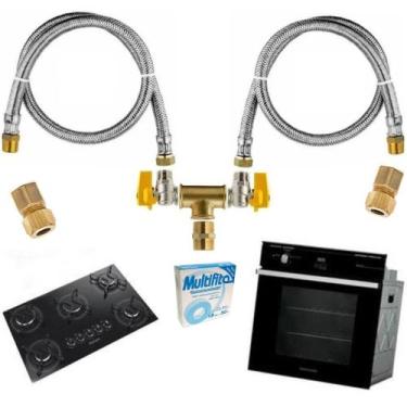 Imagem de Kit Duplo Mang 2,00Mt Instalação Gás Encanado Forno Cooktop - MR GÁS