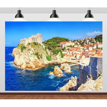 Imagem de CORFOTO 2,1 x 1,5 m Croácia litoral, litoral, litoral, montanha, cidade, porto, cenário fotográfico, cidade antiga de Dubrovnik, pano de fundo para fotos, paisagem urbana, cenário de viagem, sessão de