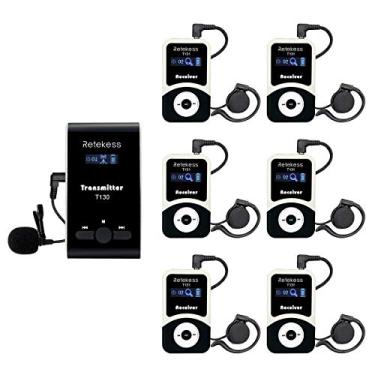 Imagem de Retekess T130 Sistema de fones de ouvido com guia turístico, dispositivo Whisper, estilo clássico, fácil de usar, microfone de guia turístico para igreja, tribunal, conferência (1 transmissor 6