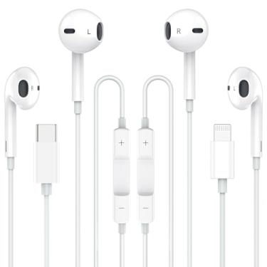Imagem de Fones de ouvido Cablex CBLX-P5F, fio com conector Lightning e USB C, MFi, microfone e controle de volume, isolamento de som, branco