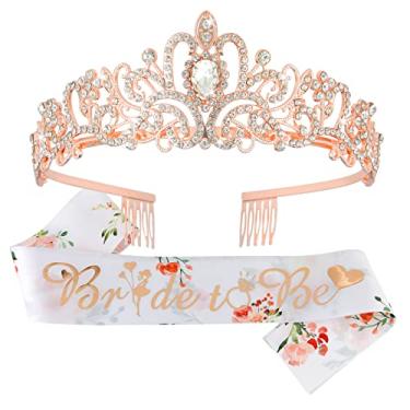Imagem de Kit de coroa de faixa e noiva para noiva, presentes CIEHER Bride To Be, decorações de chá de noiva, faixa de despedida de solteira, presente para noiva, tiara de noiva