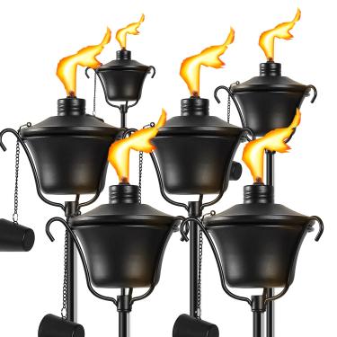 Imagem de FALBAWR Conjunto de 6 tochas de citronela, tochas externas com estaca aterrada de 3 pinos, tochas de jardim de 411 g para exterior, lanterna decorativa externa de 147 cm