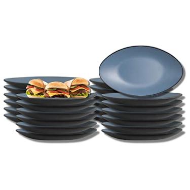 Imagem de Steelite International 7830JB021 Prato de jantar oval de melamina, grau resistente à quebra de uso pesado, Baja, 24 por 14, prato de servir médio oblongo empilhável, conjunto de 24, azul e preto