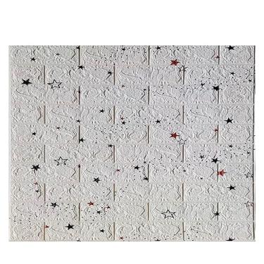 Imagem de Placa Painel Espuma 3D Autoadesivo Tijolinho Pietruzza - 70 x 77 cm - Espessura 6mm - 10 Peças (Branco com Estrela)