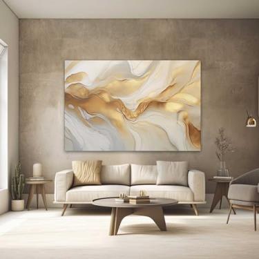 Imagem de Quadros Decorativos para Quarto Sala 90x60 Abstrato Dourado Branco Mármore Grande Escritório Hall