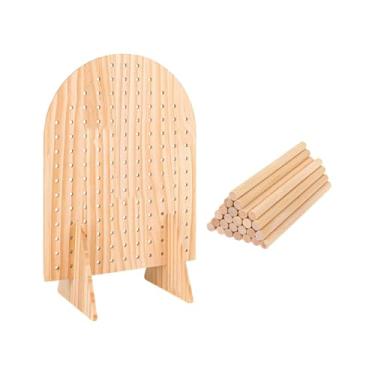 Imagem de Dualoai Pegboard de madeira expositor organizador espaço saver com 25 pçs hastes chaveiro titular jóias placa rack para mesa escritório